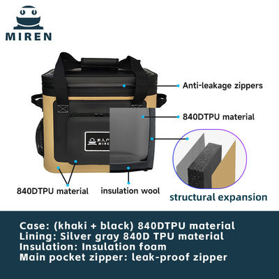 Thùng làm mát 20L có thể tùy chỉnh trong Khaki TPU cách nhiệt và chống rò rỉ chứa tới 30 lon bia hoặc đồ uống